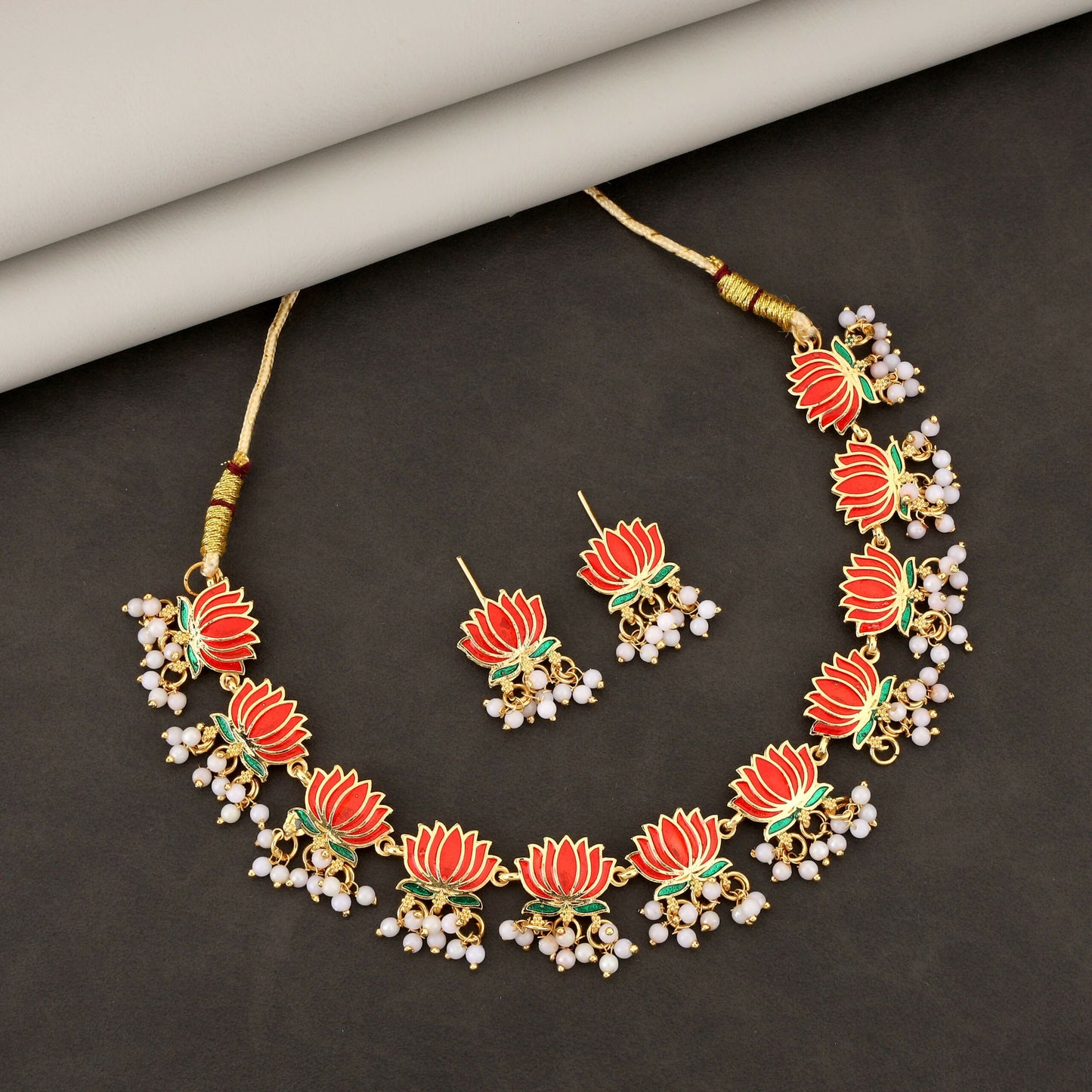 Grand Gold-Toned American Diamond Lotus Necklace Set