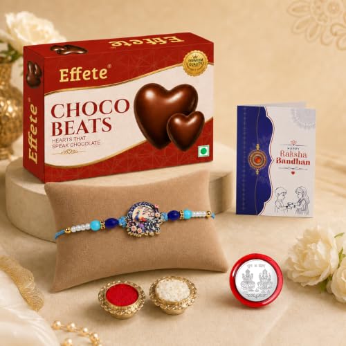 Peacock Rakhi Combo - Raksha Bandhan Gift with Choco Beats 32gm, Pack of 5 | Rakhi Gift