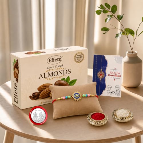 Evil Eye Rakhi Combo - Raksha Bandhan Gift with Choco Almonds 32gm, Pack of 5 | Rakhi Gift