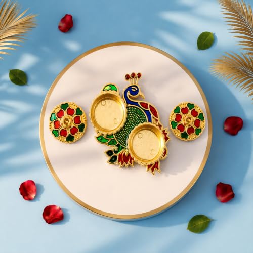 Om Rakhi Combo - Raksha Bandhan Gift with Peacock Shape Pooja Thali, Pack of 5 for Bhaiya