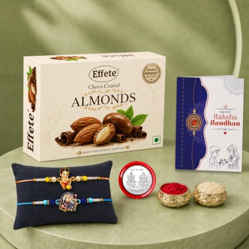 Bal Hanuman, Peacock Rakhi Combo - Raksha Bandhan Gift with Choco Almonds 32gm, Pack of 6