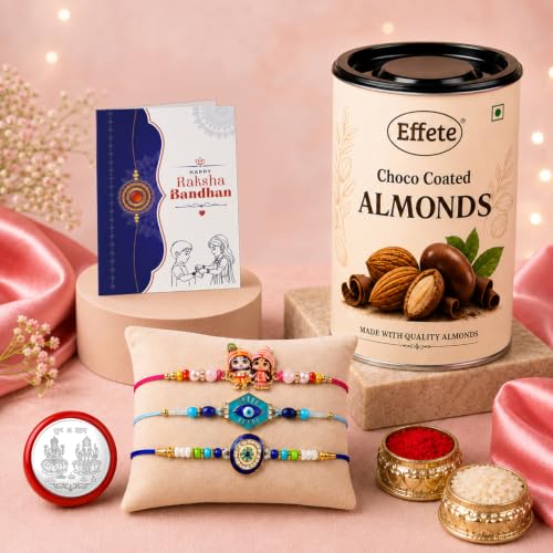 Evil Eye Rakhi Combo - Raksha Bandhan Gift with Choco Almonds 96gm, Pack of 7 | Rakhi Gift