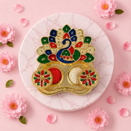 Om, Ganesh Rakhi Combo - Raksha Bandhan Gift with Peacock Shape Pooja Thali, Pack of 6