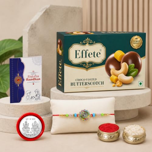 Round Shape Rakhi Combo - Raksha Bandhan Gift with Choco Butterscotch 32gm, Pack of 5