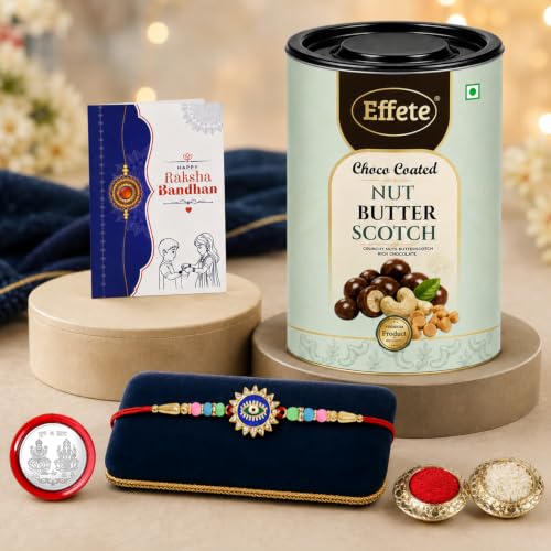 Evil Eye Rakhi Combo - Raksha Bandhan Gift with Choco Butterscotch 96gm, Pack of 5