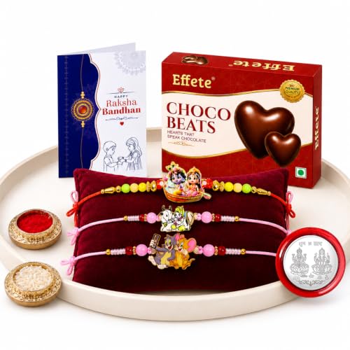 Radhe Krishna, KIds Rakhi Combo - Raksha Bandhan Gift with Choco Beats 32gm, Pack of 7