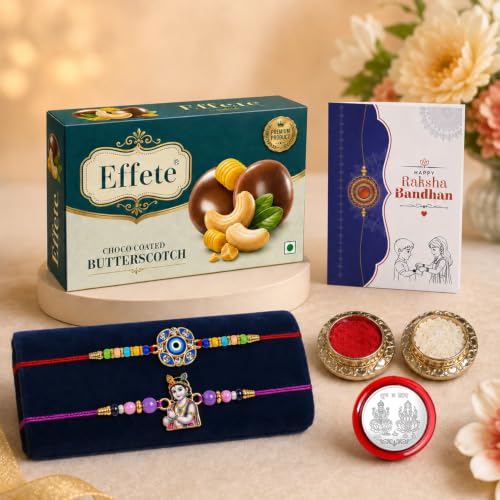 Evil Eye Rakhi Combo - Raksha Bandhan Gift with Choco Butterscotch 32gm, Pack of 6