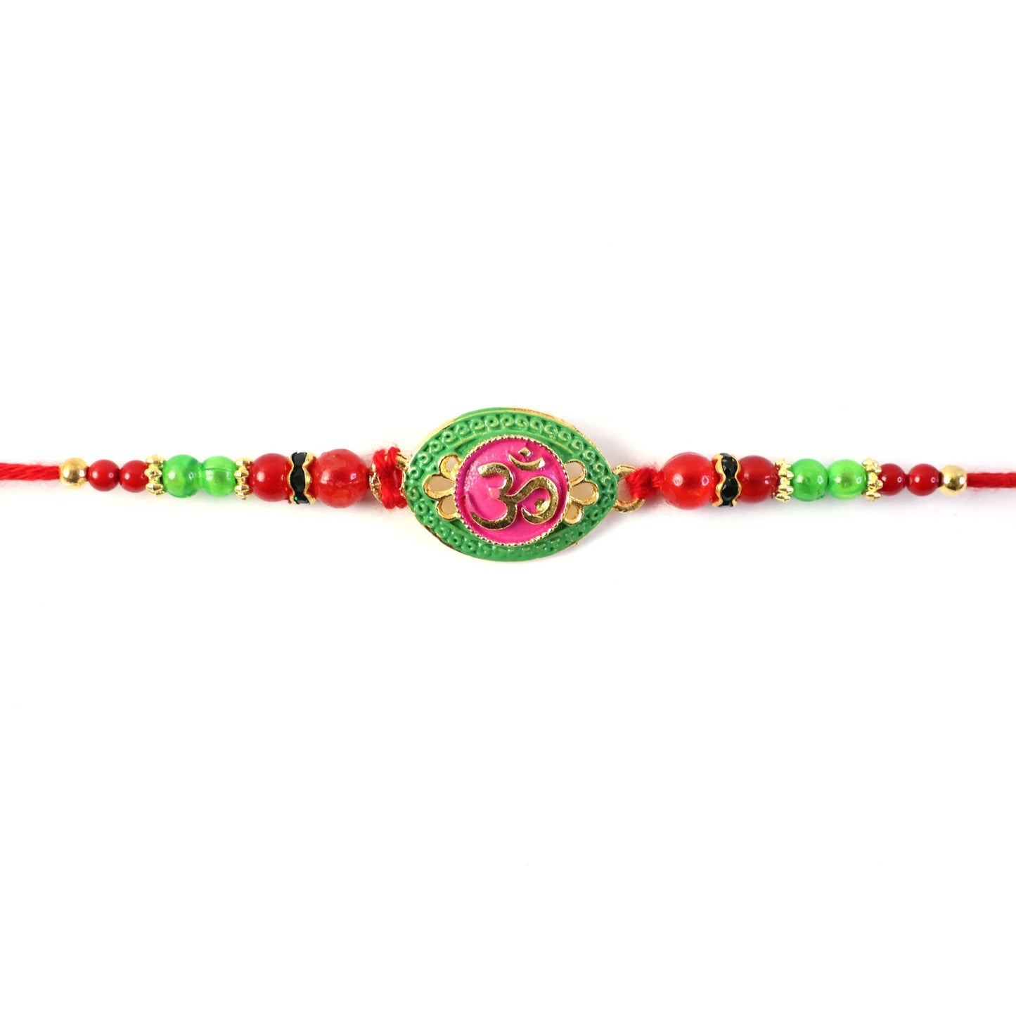 Soft thread Rakhi with religious OM symbol and decorations