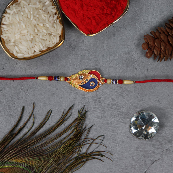 Elegant Enamel Rakhi, Paisley Design with Gold-Tone Embellishments