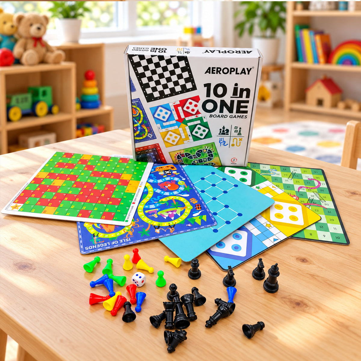 10 in 1 Board Games Set with Ludo, Chess and Snakes and Ladders (10 in 1)
