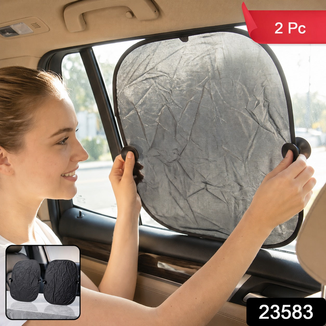 Foldable Car Side Window Sunshade with Suction Cups for Heat Protection (2 Pc)