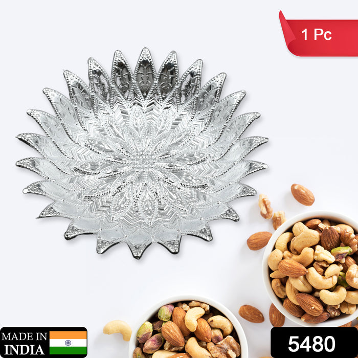 5480 Traditional Design Serving Tray, Plastic Silver Finish Serving Tray, Multipurpose Tray, Decorative Tray, Mukhwas Serving Tray (1 Pc )