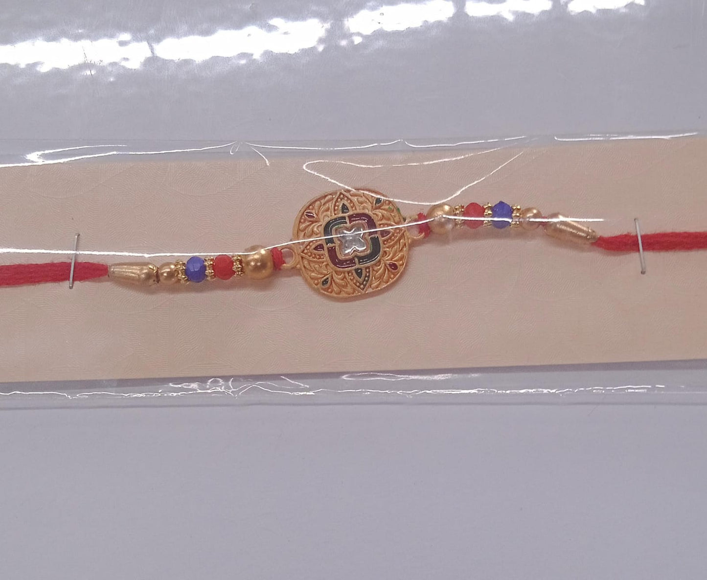 Kundan Rakhi Traditional Antique Gold Finish with Multicolor Beads (10pcs)