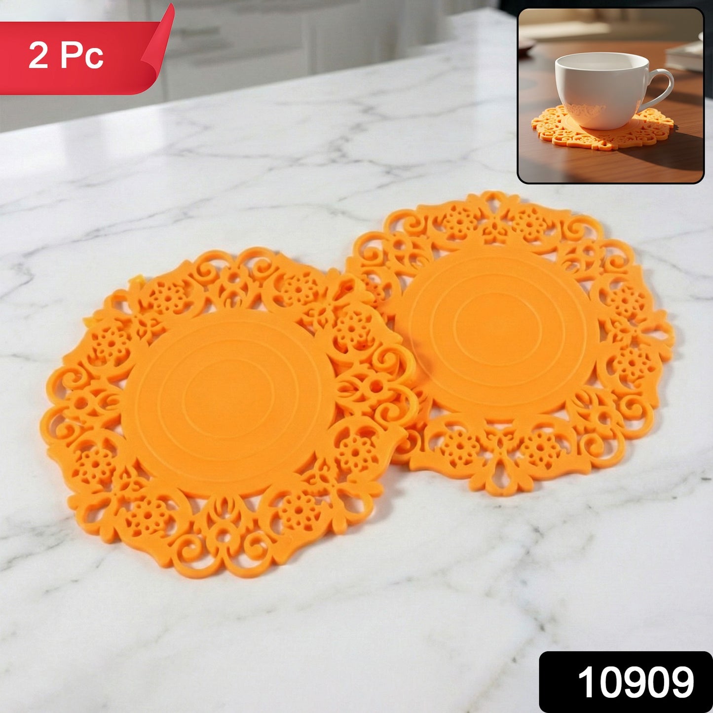 Heat-Resistant Decorative Hot Mat & Cup Coaster Set (10 cm, 2 Pc Set)