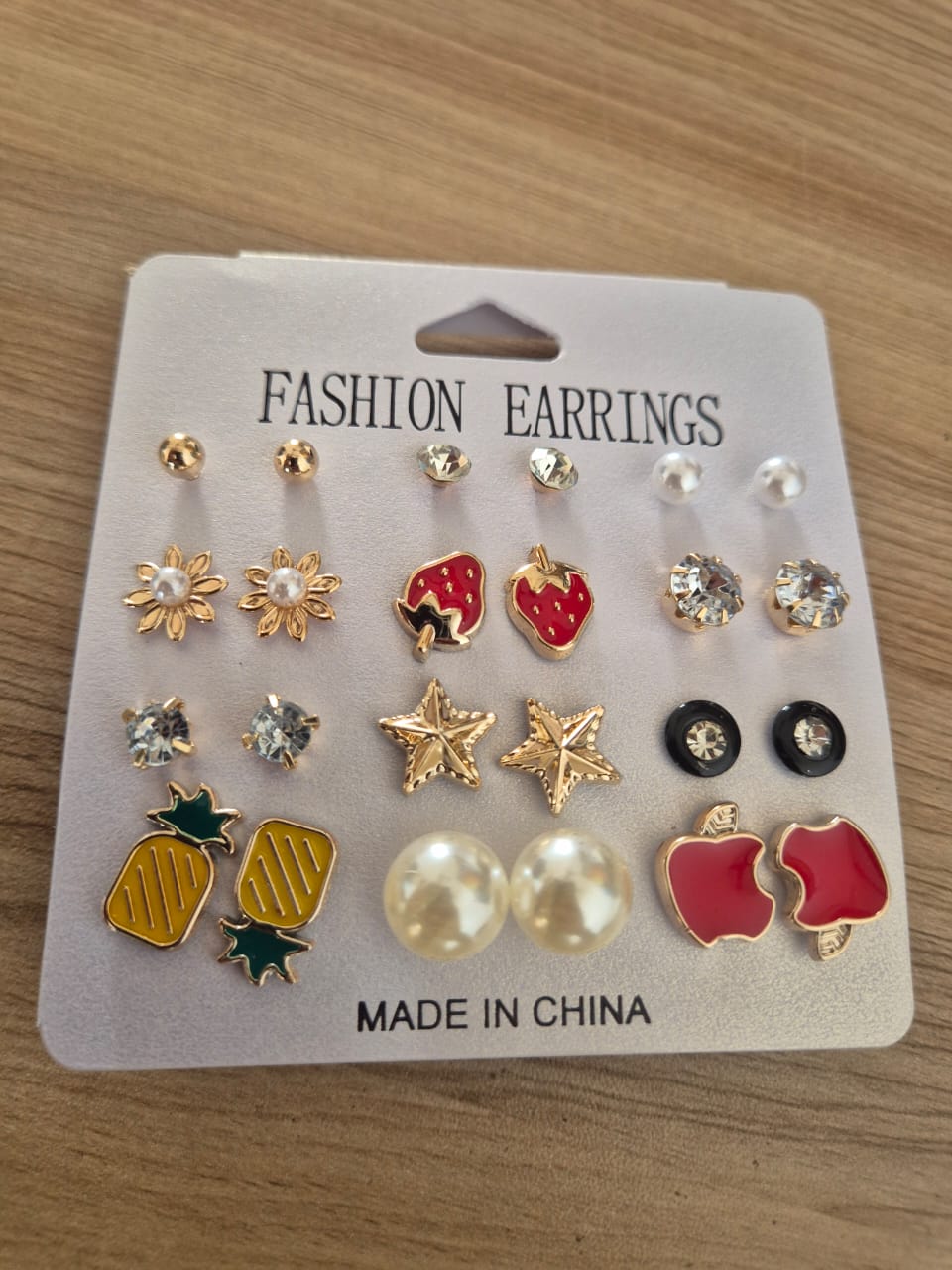 Stylish Multicolor Stud Earrings Set for Women & Girls with Pearl Gold-Tone Design (12 Pc Set)