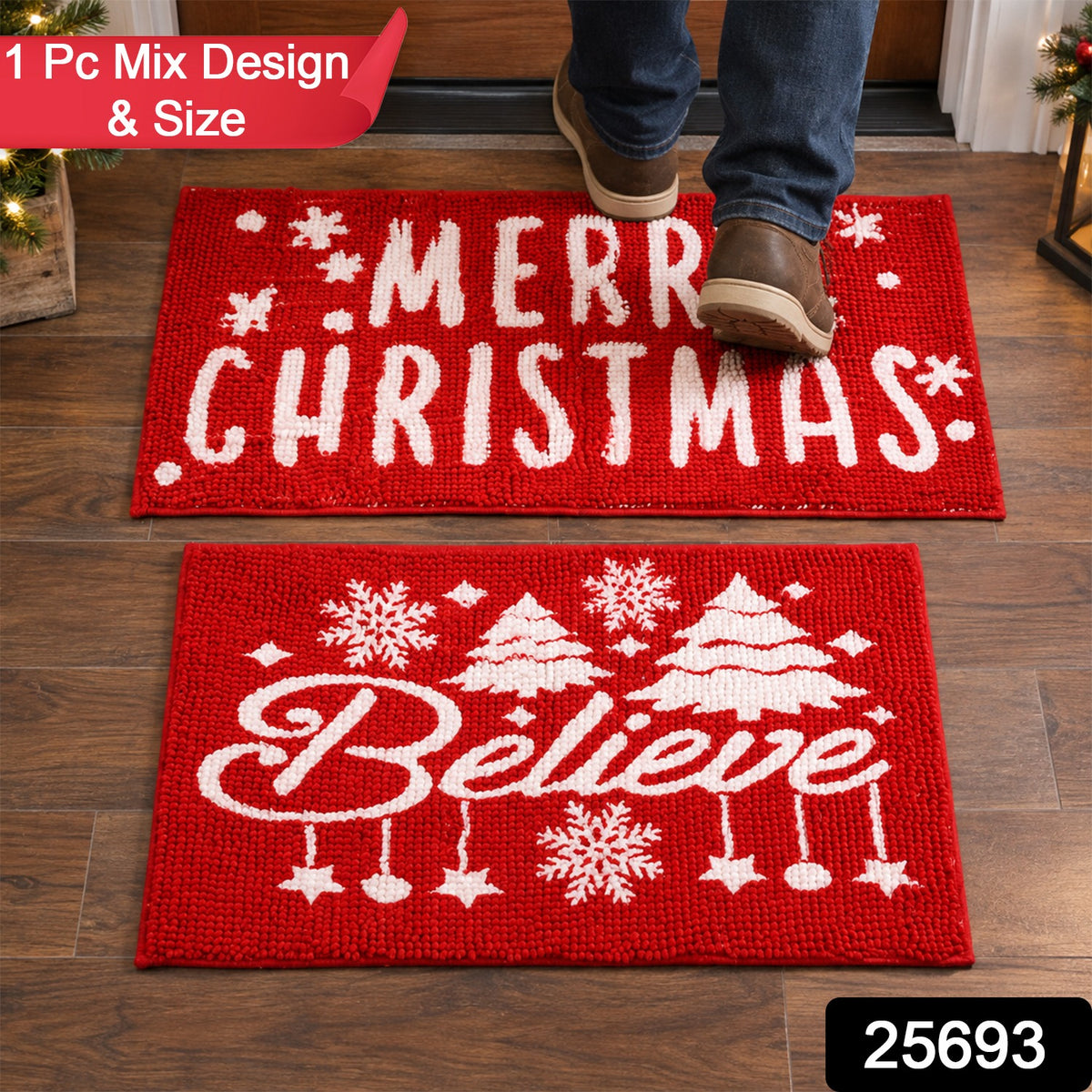 Christmas Decorative Chenille Floor Mat, Mixed Design and Size (1 Pc)