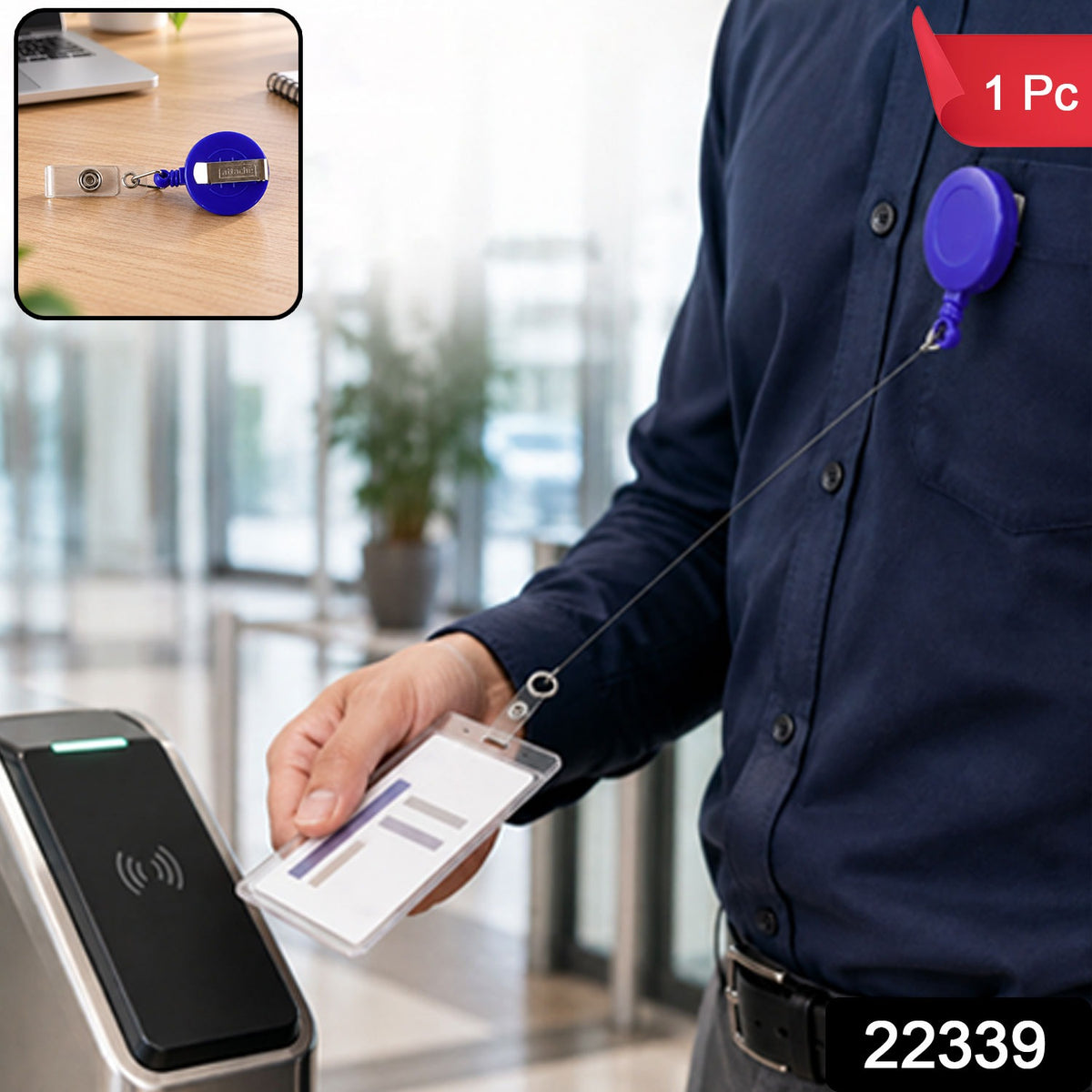Retractable ID Badge Reel with Metal Belt Clip and Card Holder for Office (1 Pc)