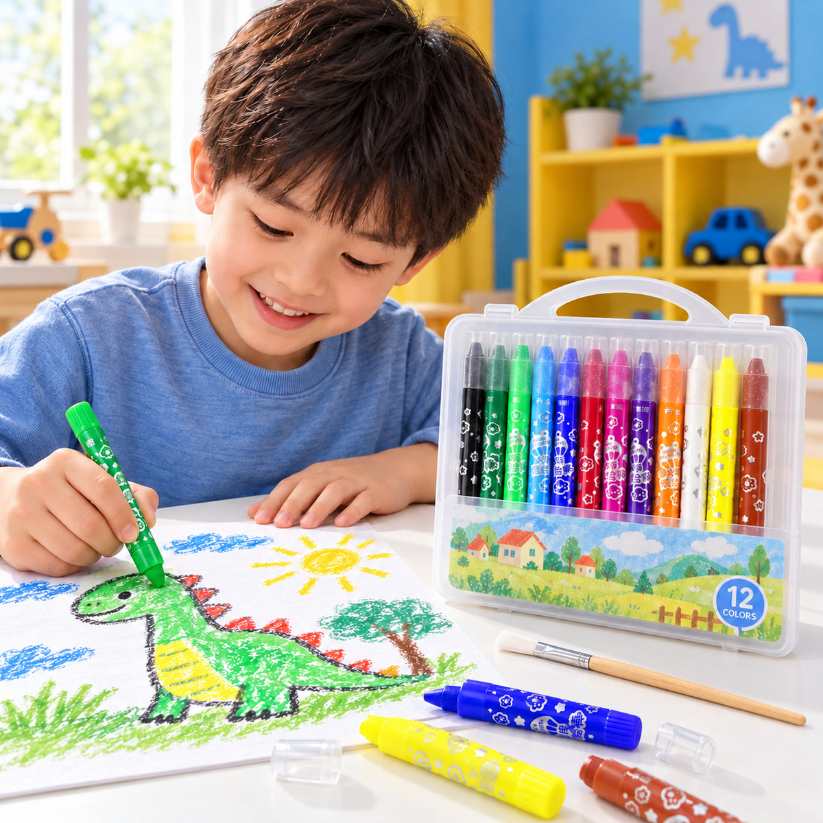 Twist-Up Oil Pastel Colour Pens with Brush and Carry Case (12 Pc)
