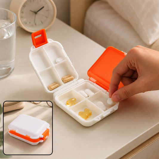 Portable Pill Organizer – Dual-Sided 8 Compartments Orange Box