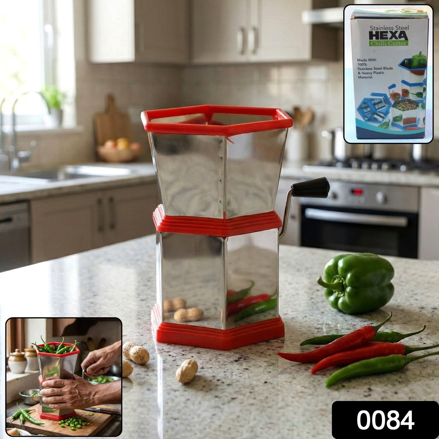 Manual Hexa-Style Hand-Operated Chilli Cutter (1 Pc)