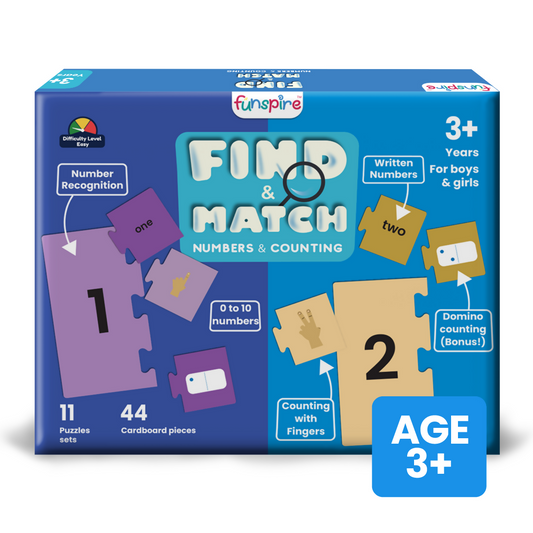 Numbers & Counting Puzzle - Ages 3+ (44 cardboard puzzle pieces) Find & Match series