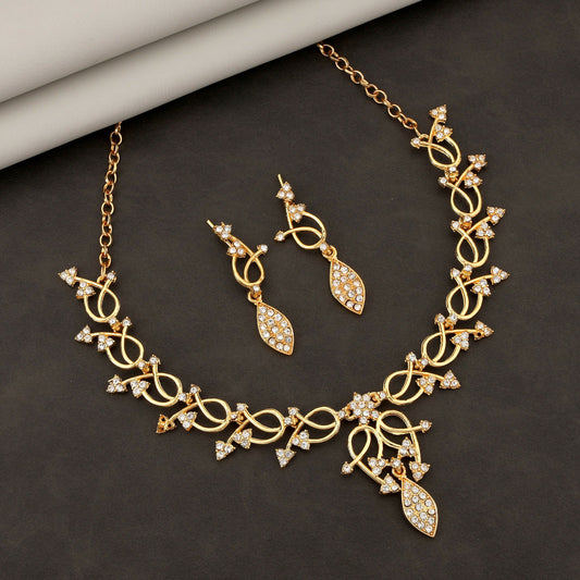 Elegant Gold-Toned Ruby & American Diamond Vine Necklace Set