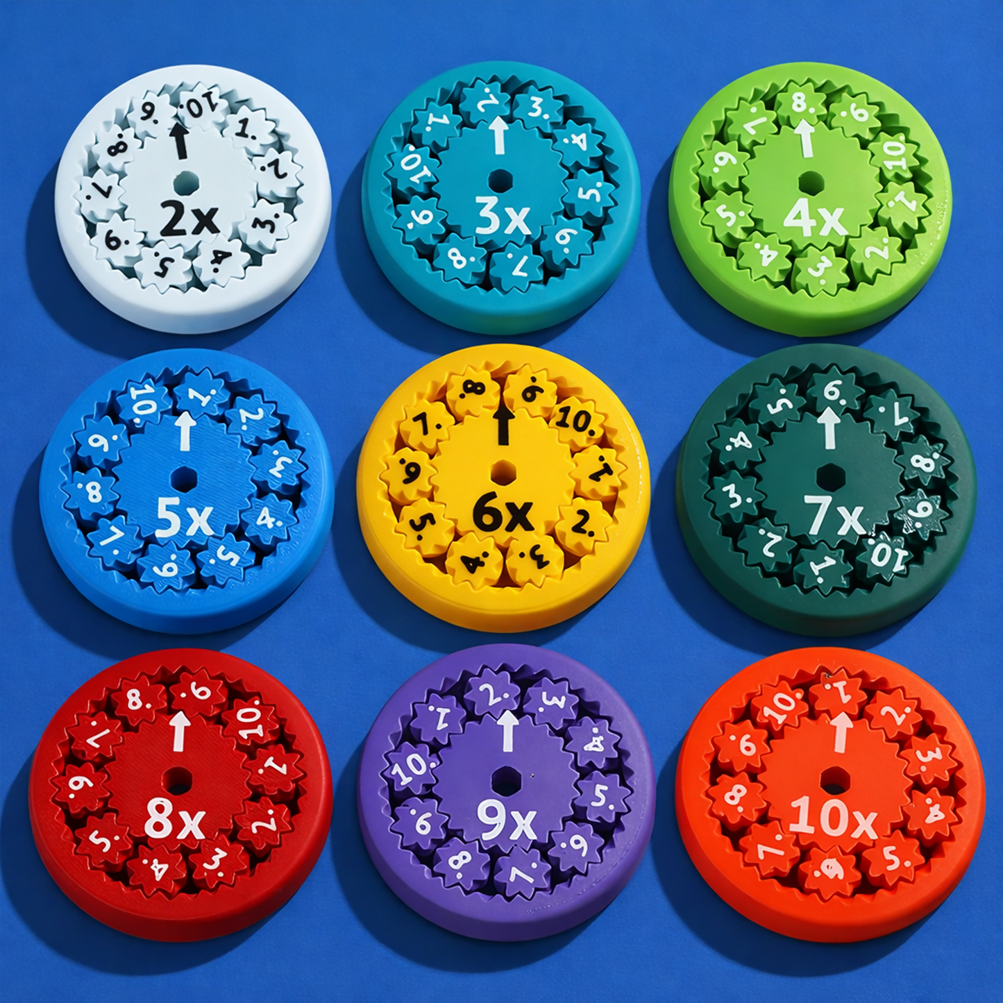 Math fidget spinner toy for kids with multiplication numbers on colorful spinner