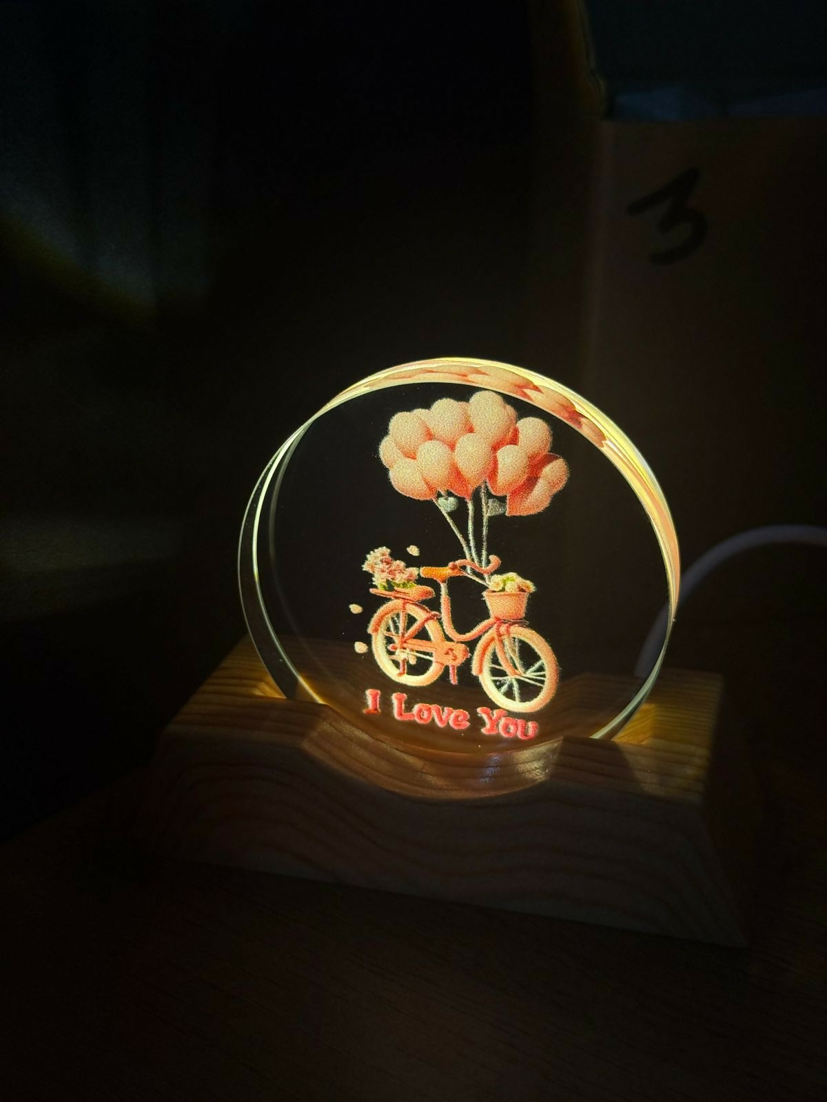 Romantic 3D Acrylic LED Night Lamp with Wooden Base for Bedroom & Gifting