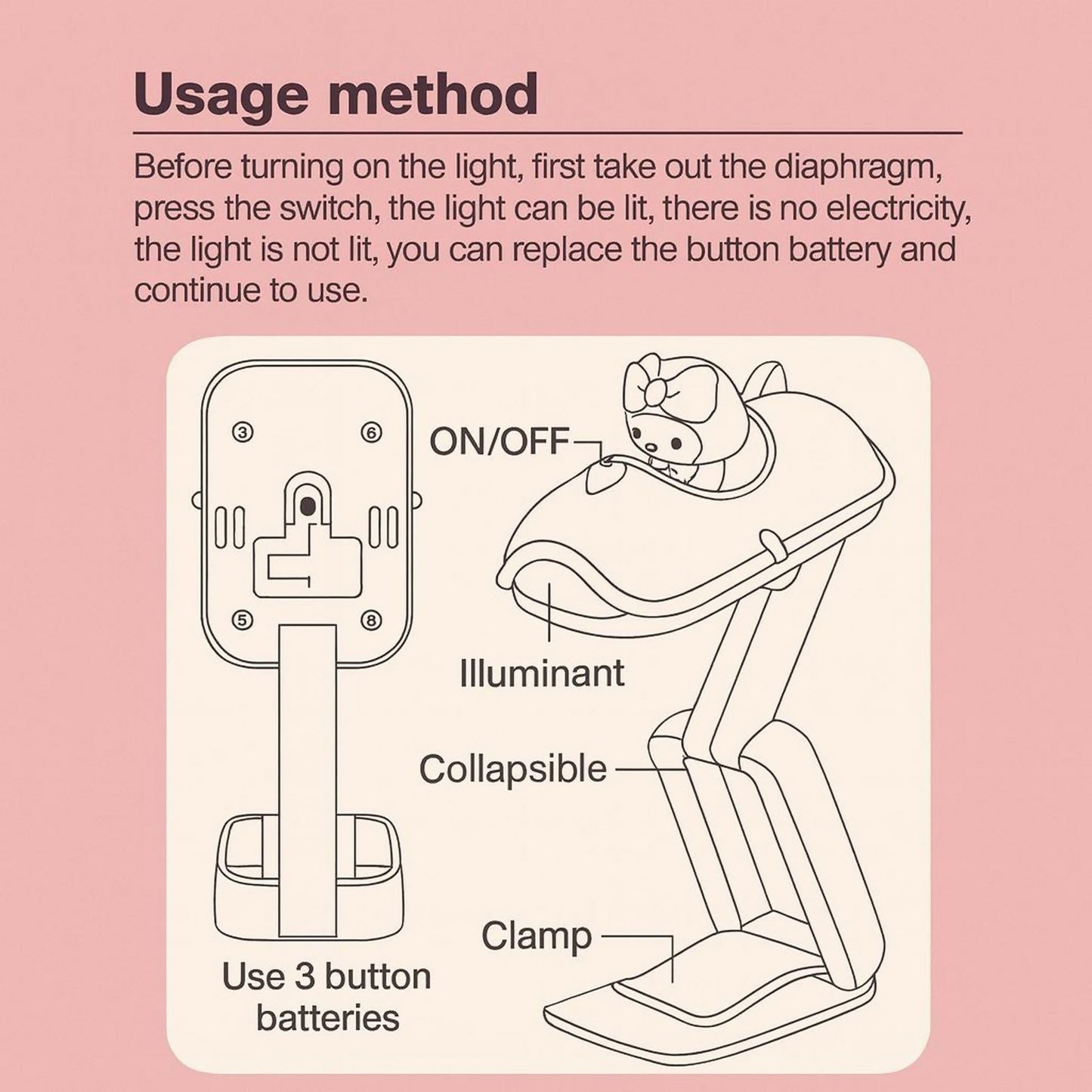 purple Mini Folding LED Night Light Cute Cartoon Desk Lamp for Kids & Bedside