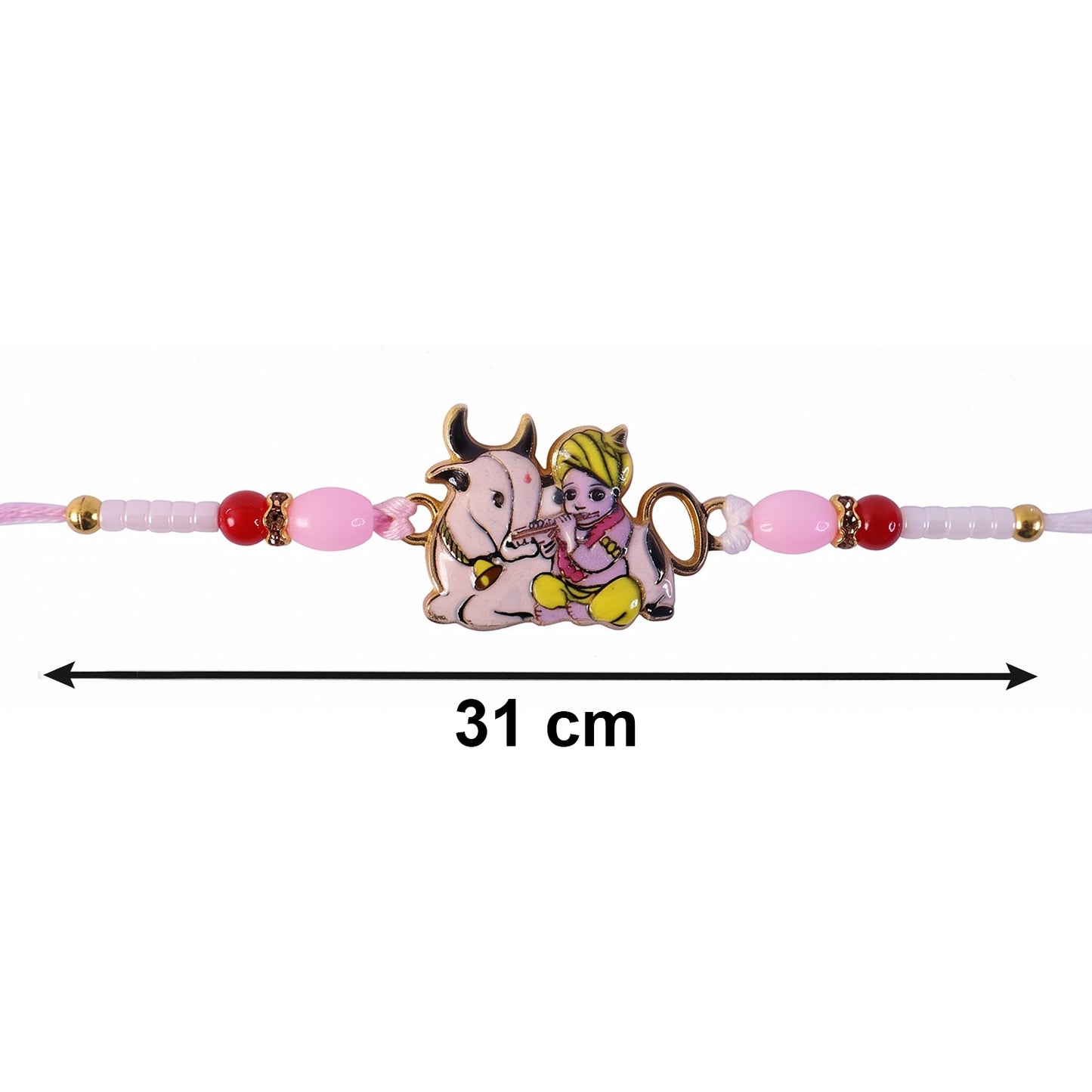Close-up of decorative beads on Krishna Rakhi