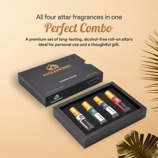 Aiglemont Non-Alcoholic Roll on Attar Combo Set (White Oud, President, Remember, Z Plus) (4Pcs x 6ml) Alcohol free Attar, Ittar, Itr, Atar, Athar, Itra