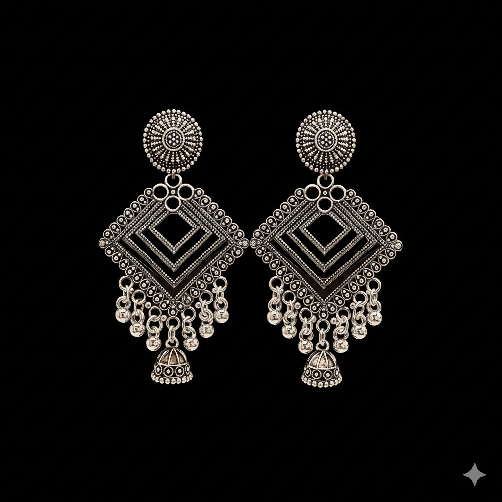 Traditional Oxidised Long Jhumka Earrings