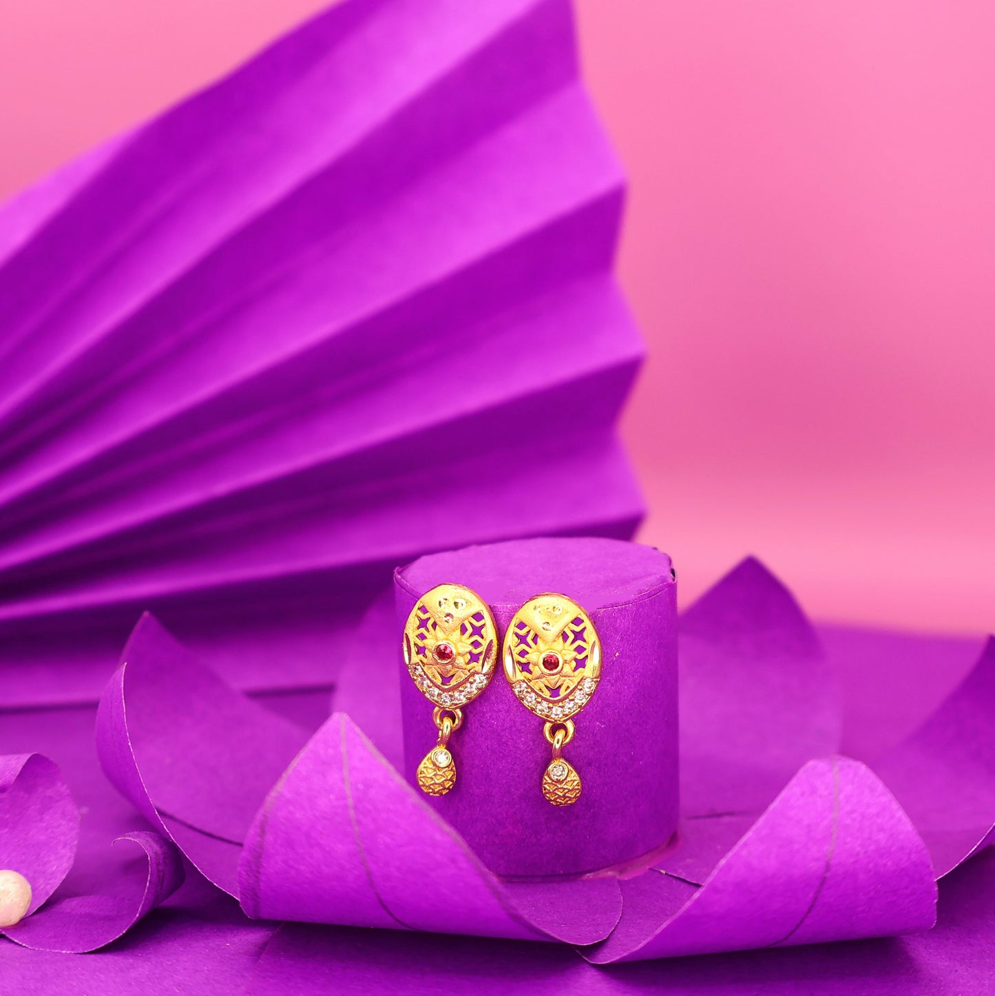 Gold Plated Oval Stud Earrings with AD for women and girls