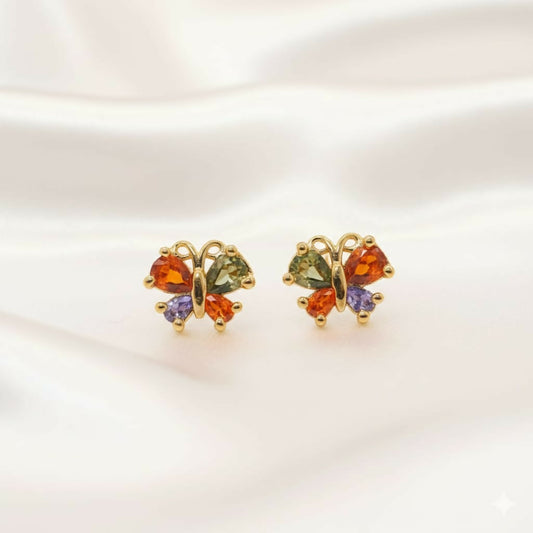 "Gold Plated Multicolored AD Butterfly Stud Earrings" for women and girls