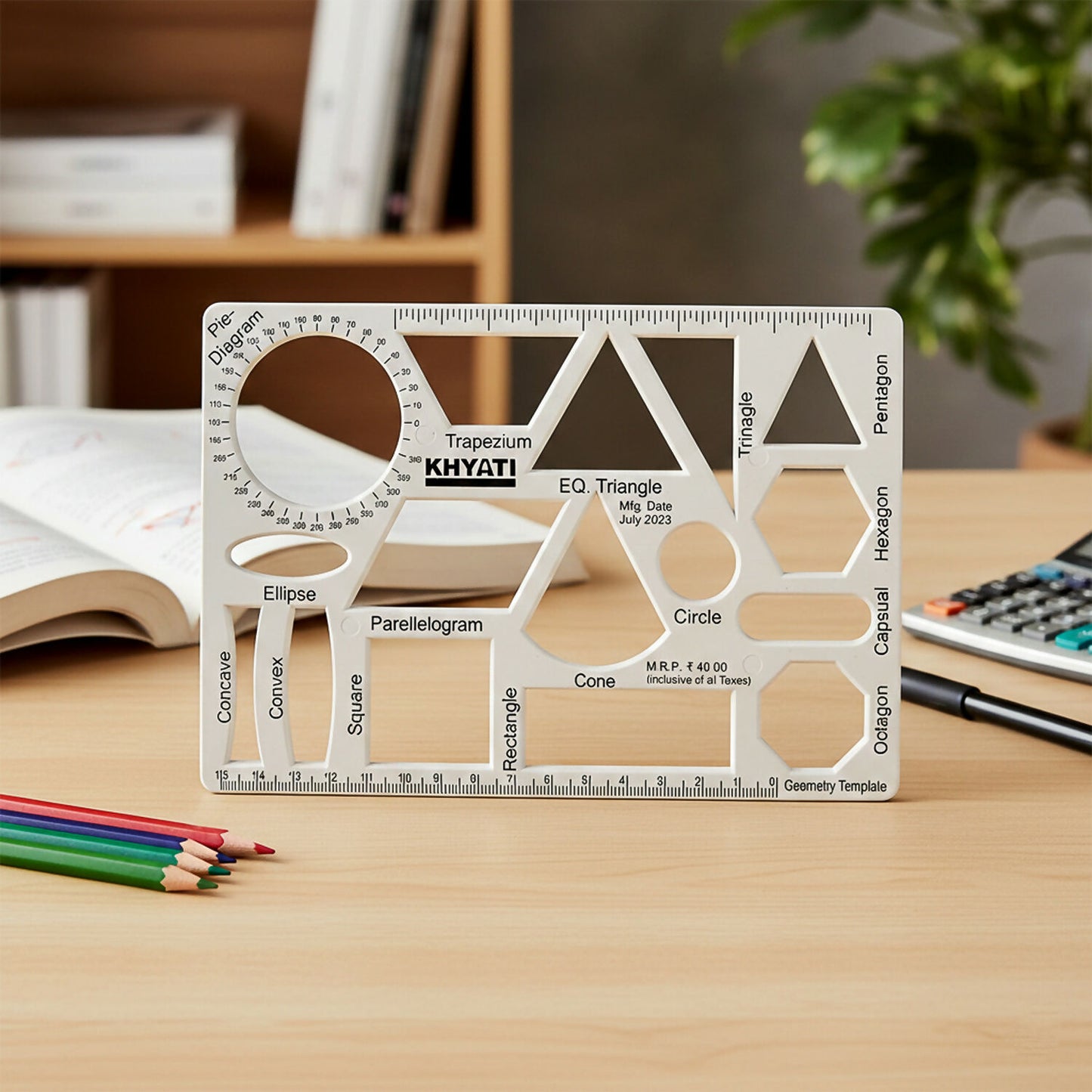 Khyati Multipurpose Geometry Drawing Template with 16 Shapes, Stencil for Technical Drawing (10Pcs)