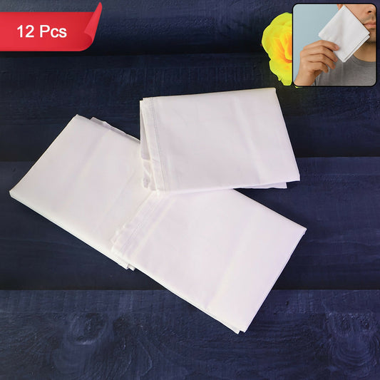 Set of 12 White Cotton Handkerchiefs for Men & Women – Soft & Absorbent Daily Use Hanky