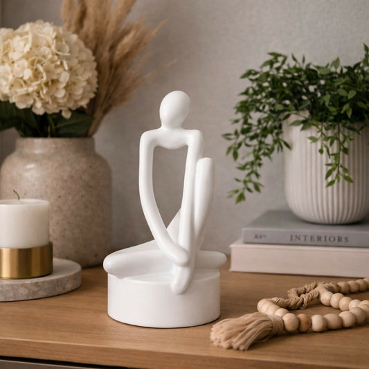 Abstract Sitting Man poly-resin Sculpture Modern White Home Decor Showpiece