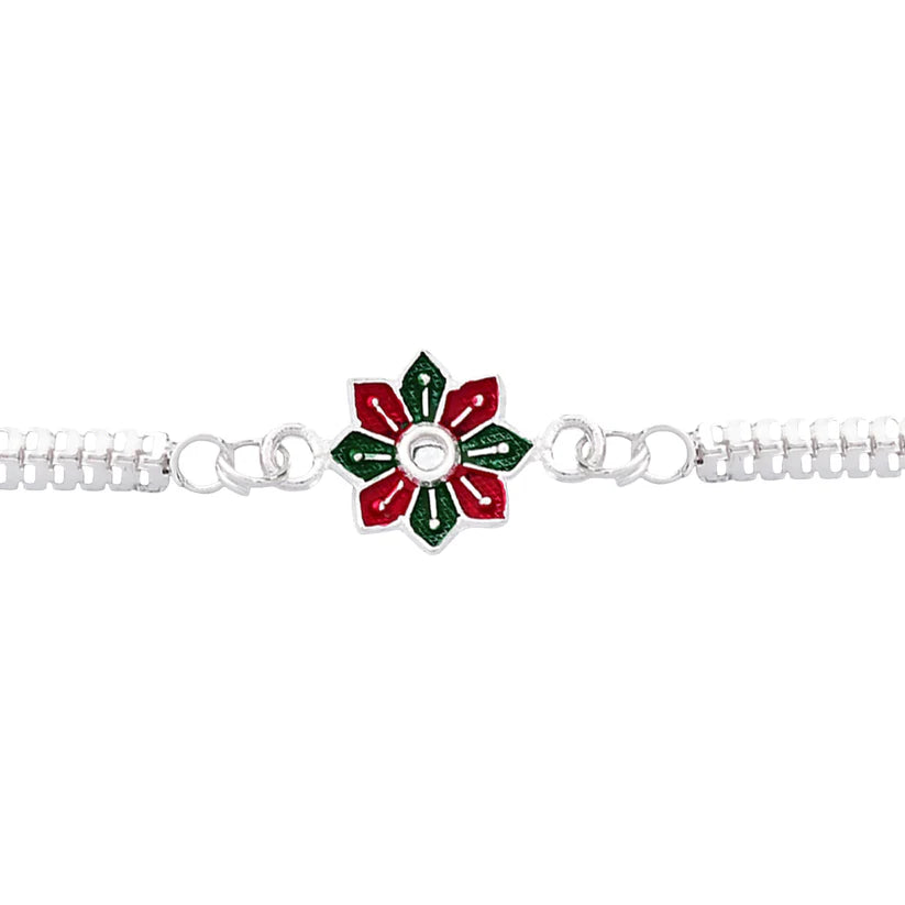 Silver Floral Rakhi Bracelet – Elegant Sibling Bond Symbol For Raksha bandhan