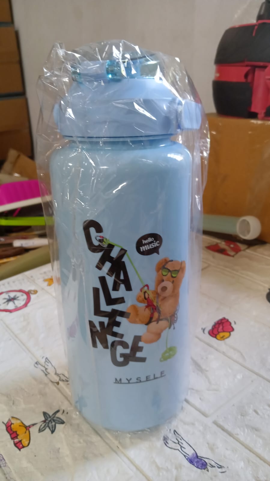 Customize Plastic Water Bottle 3pc Set,3 Different Size Bottle High Quality Water Bottle Plastic Water Bottle BPA-Free & Leak-Proof! Cartoon Printed Design for Kids' School, For Fridge, Office, Sports, School, Gym, Yoga (3 Pc Set)