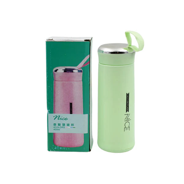 Water bottle 400ml leak proof, glass water bottle with daily water intake for gym and children, Nice Bottle (1 pc / Light Green Color)