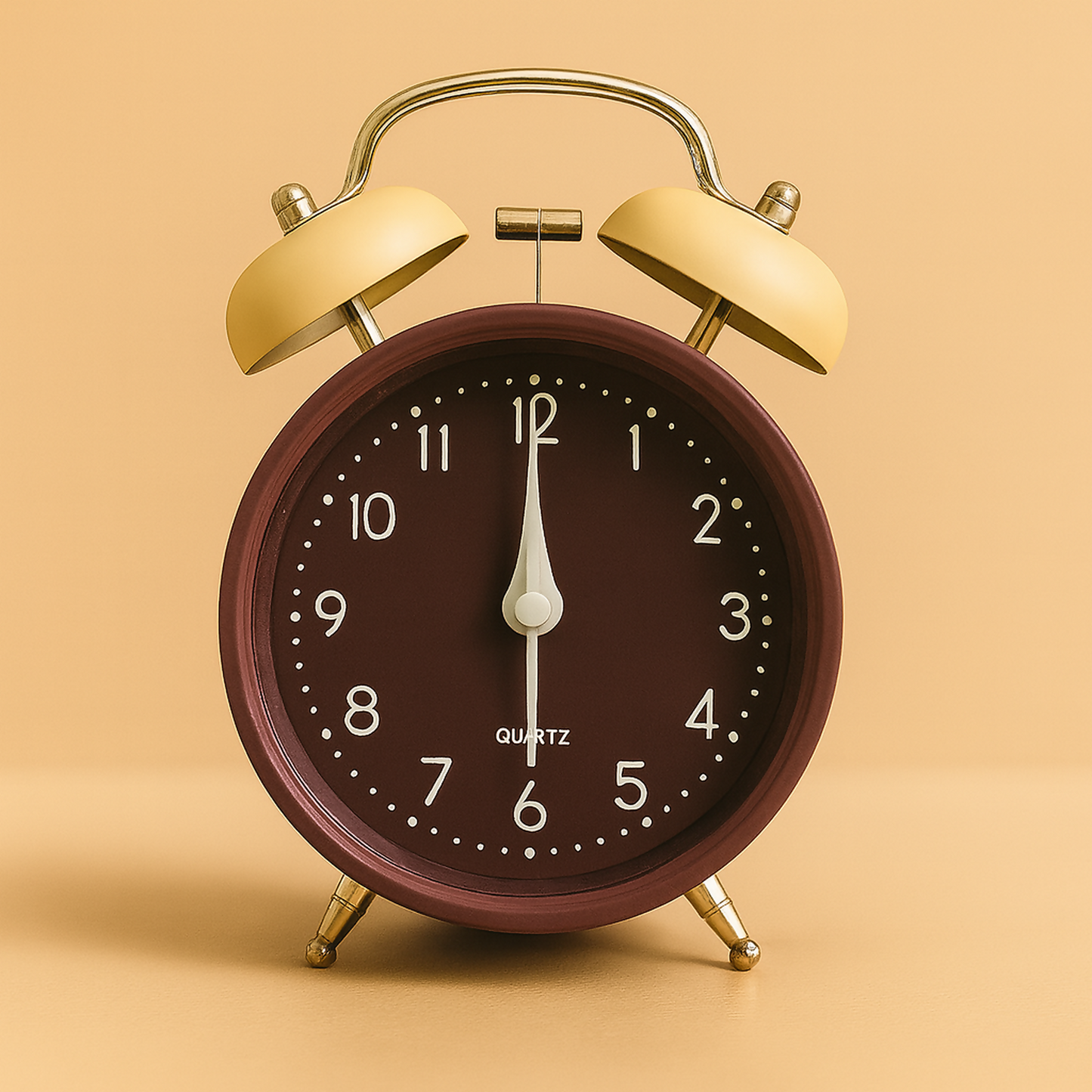 Retro Twin Bell Loud Alarm Clock for Bedroom | Brown Vintage Table Clock | Quartz