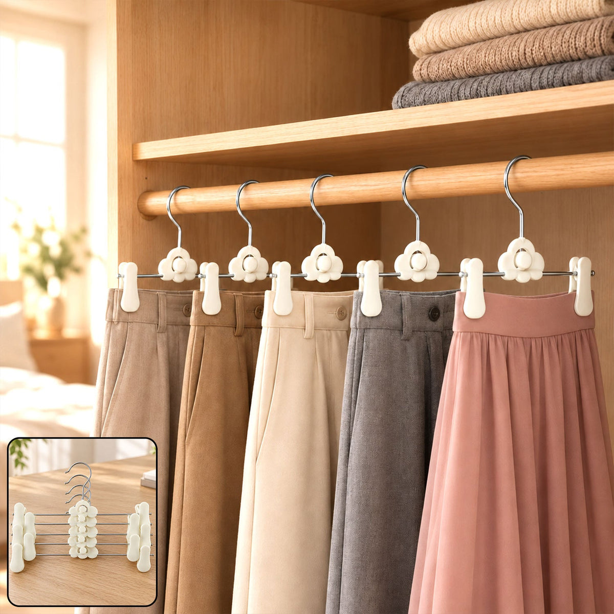 Adjustable Cloud Shape Pants Hangers with Clips for Trousers & Skirts (5 Pc)