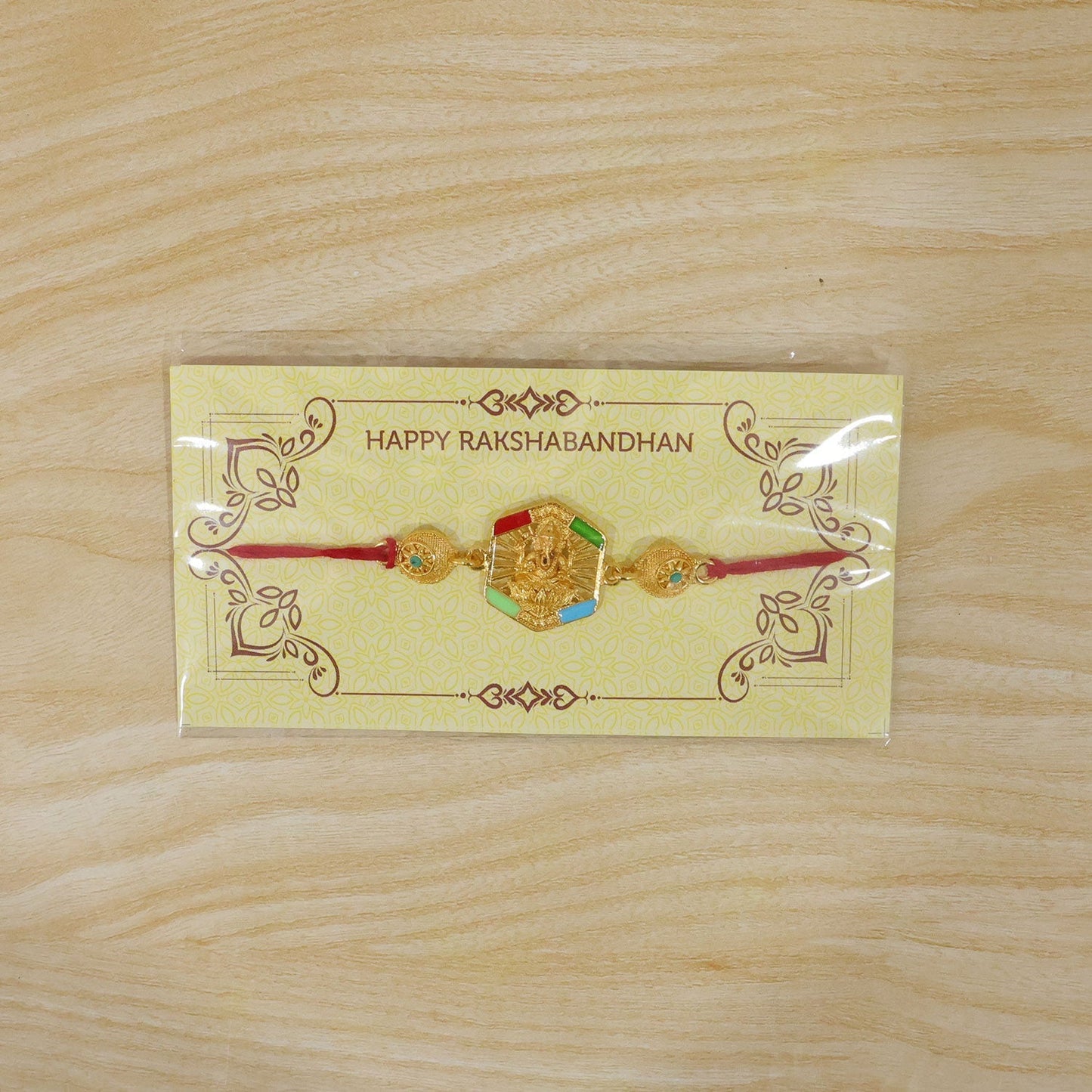 Gold-Toned Lord Ganesha Rakhi with Colorful Enamel for Raksha Bandhan (10pcs)