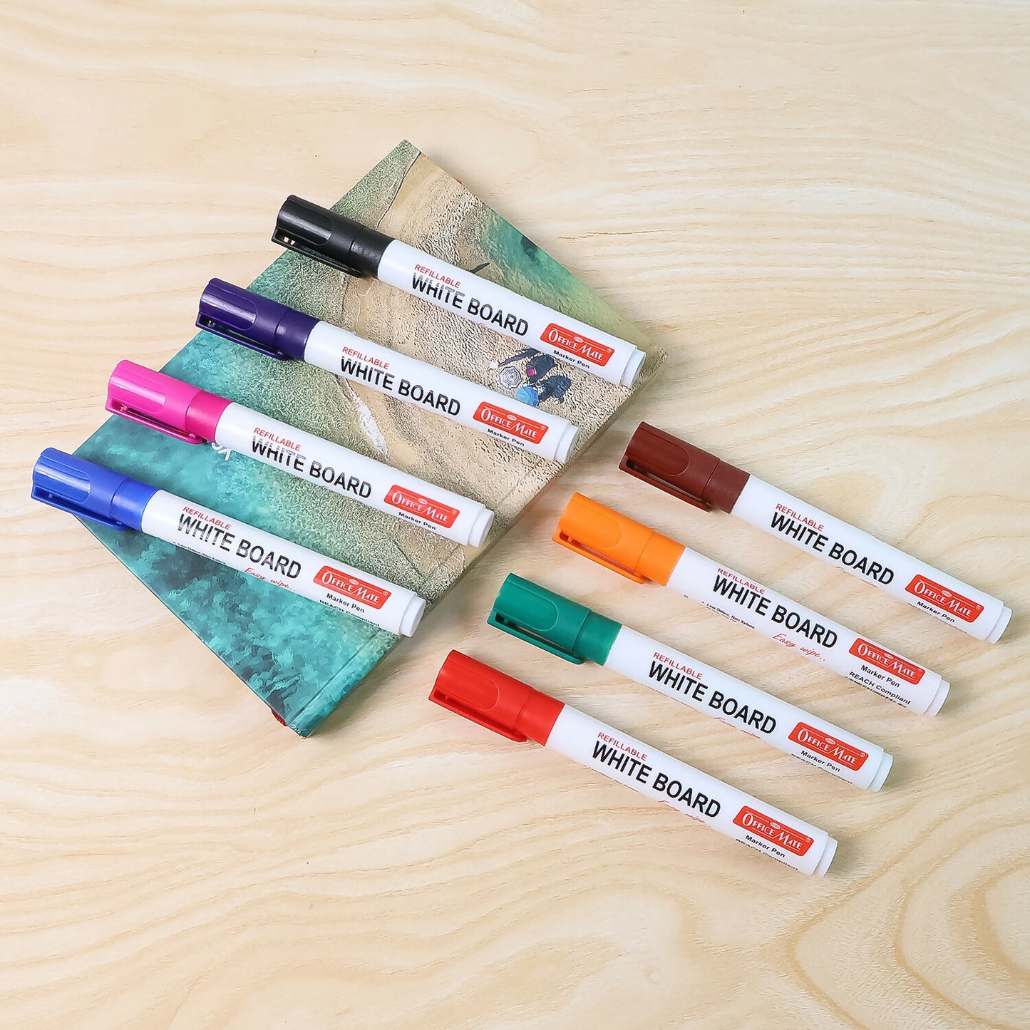 Officemate Refillable Whiteboard Marker Pen Set – 8 Vibrant Colours