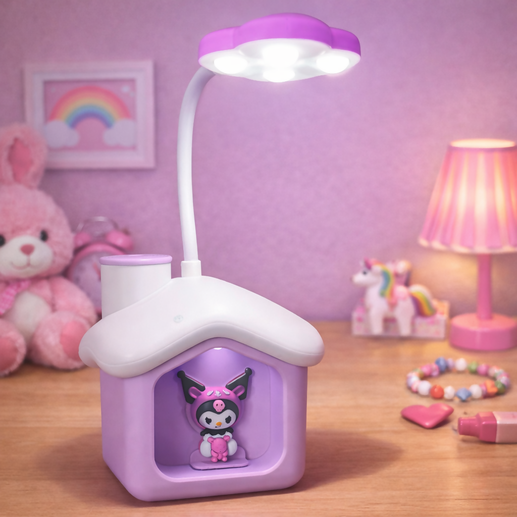 Cute LED Desk Lamp with Storage Box, Kids Study Night Light for Bedroom