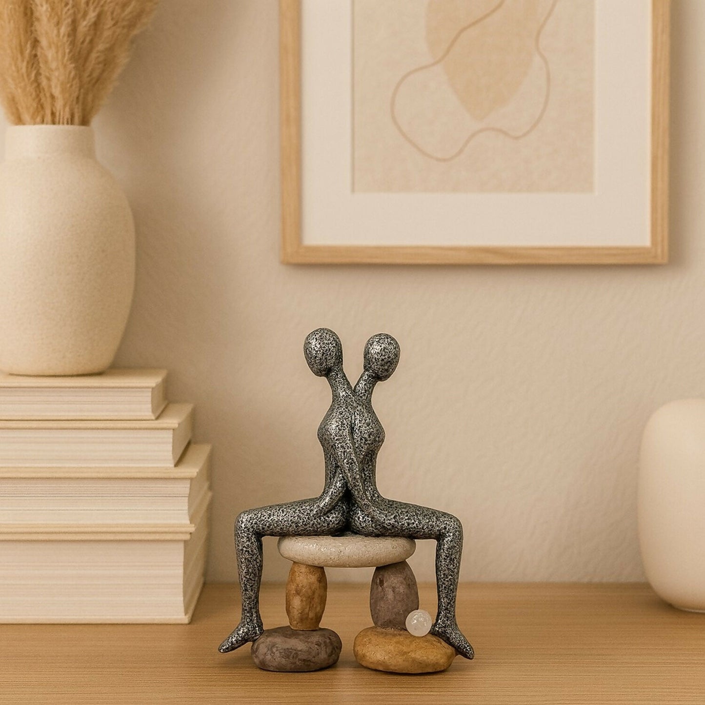 Abstract Couple Sitting on Bench Back View Sculpture for Home Decor Gift