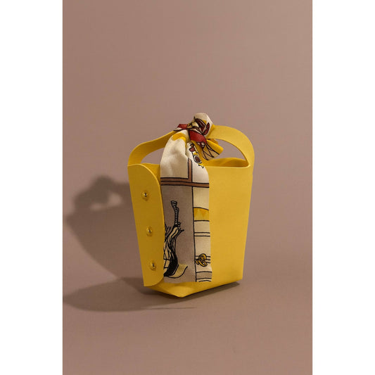 Luxury Yellow Mini Tote Bag with Decorative Scarf – Stylish PU Leather Handbag with Button Detailing – Small Fashionable Shoulder Bag for Women & Girls – Perfect for Parties, Brunch, Casual Outings, and Gifting