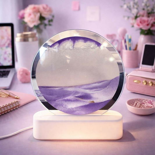 LED Round Static Lavender Sand Art Lamp | Ambient Decorative Night Light Décor