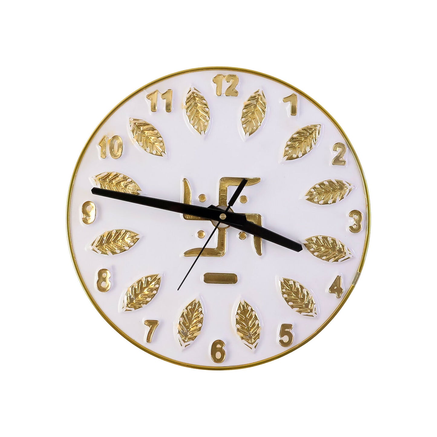 Side view of elegant silver resin Swastik wall clock