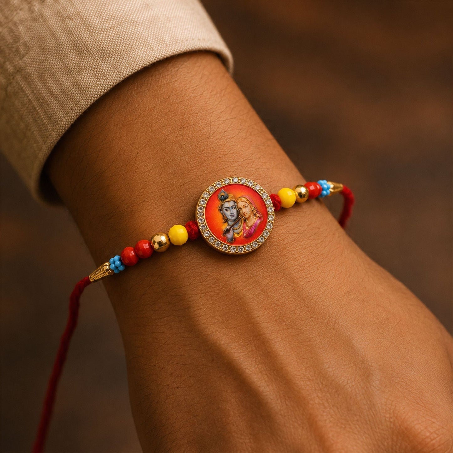 Radha Krishna Stone-Studded Rakhi for Brother Divine Design (10pcs)